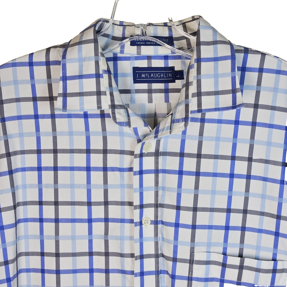 J.McLaughlin Supreme 100s Button Down Shirt Mens L Cotton Italian Tartan Plaid